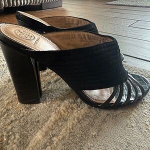 Tory Burch black peep toe heels